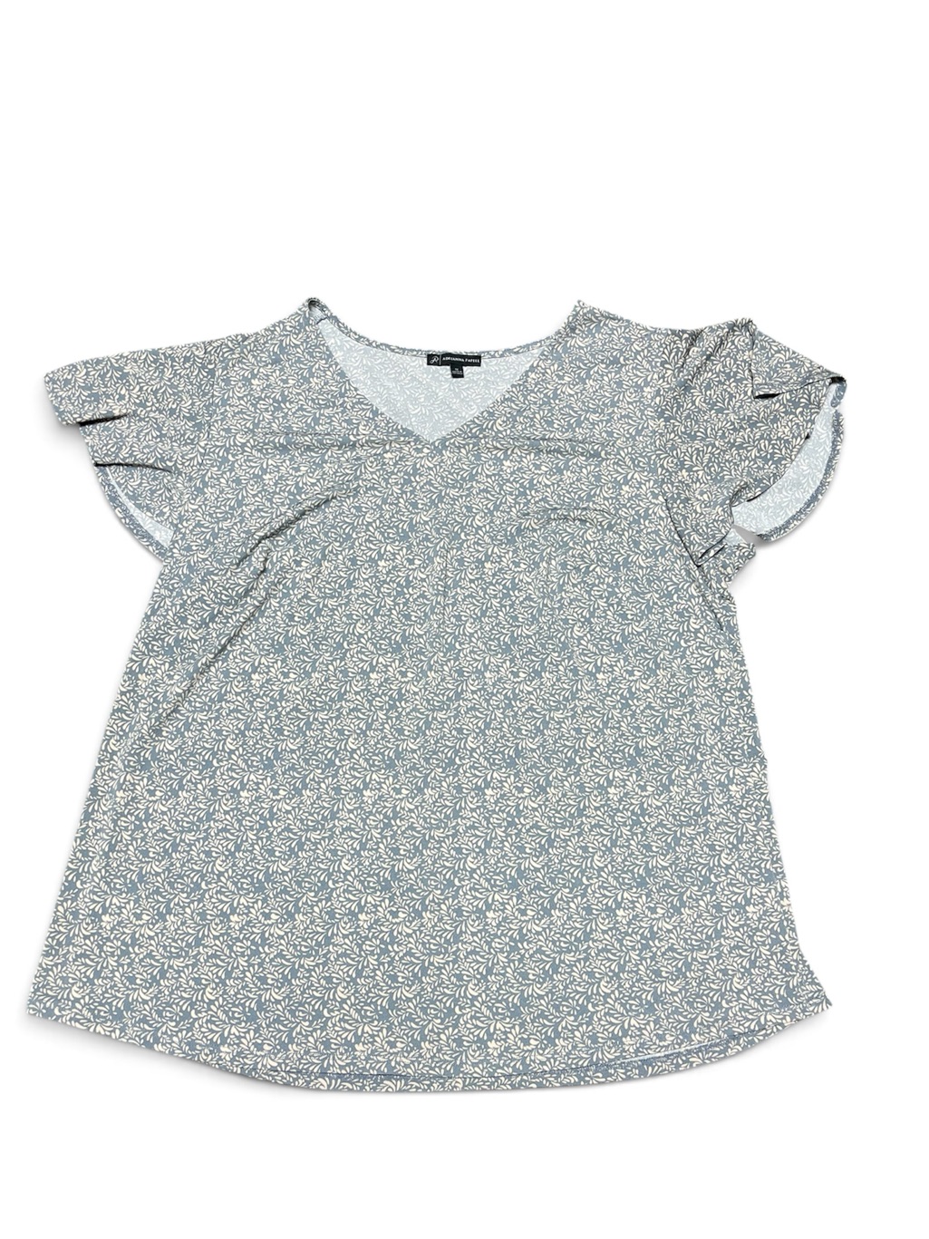 Adrianna Papell Light Blue Floral V-Neck Flutter Sleeve Top